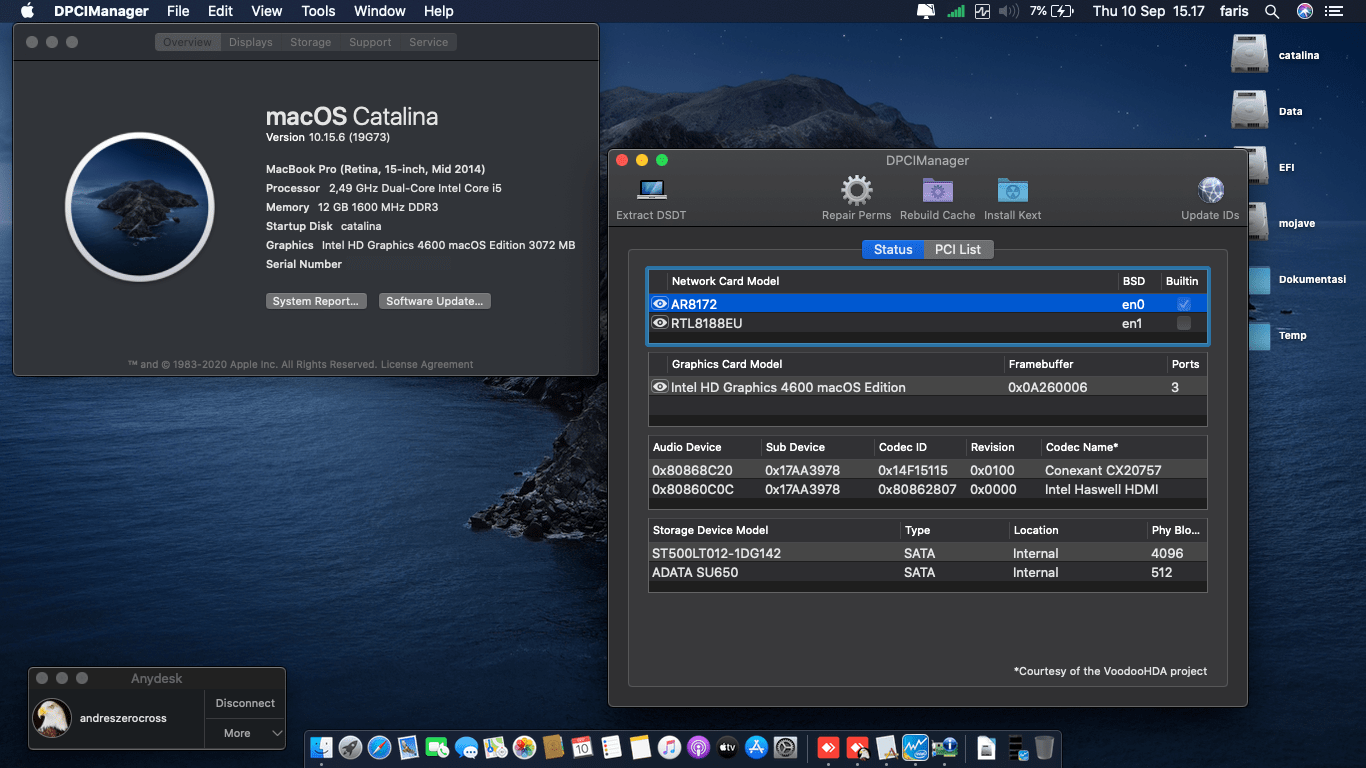 Success Hackintosh macOS Catalina 10.15.6 Build 19G73 at Lenovo G410